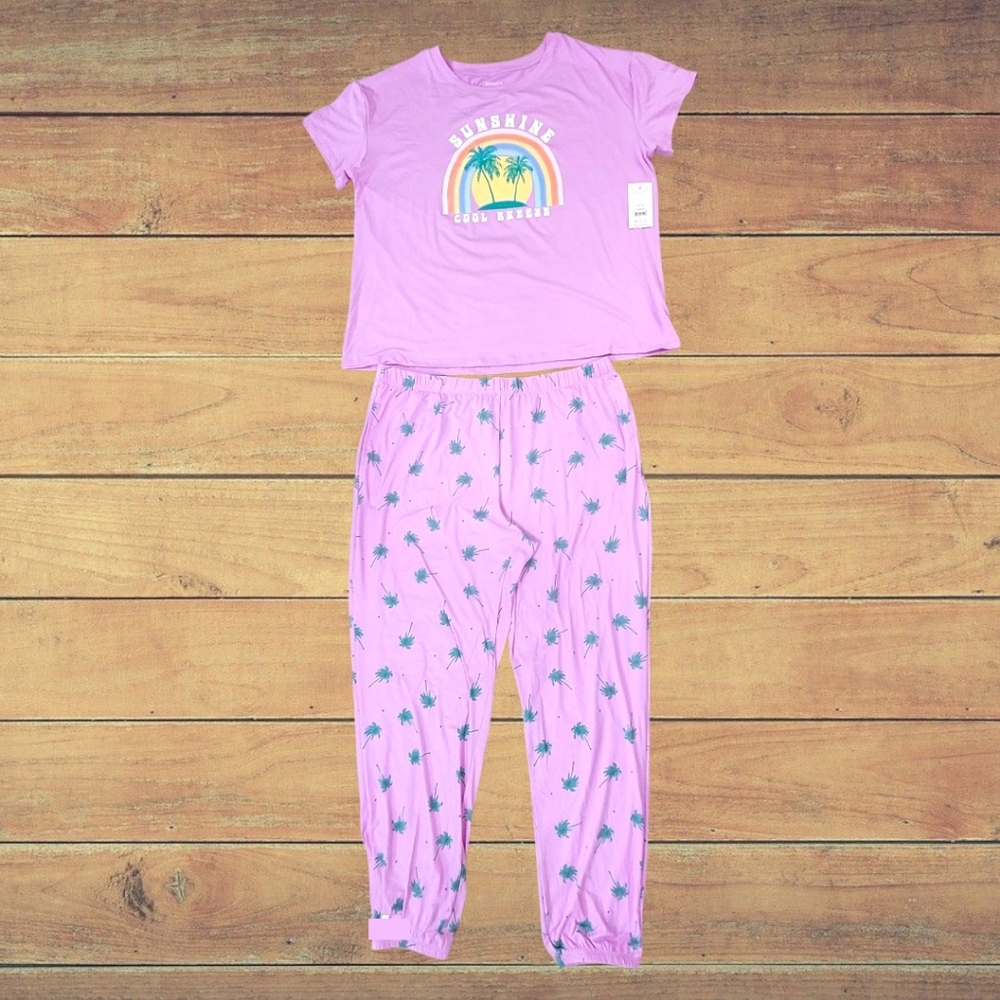 🆕️ Pink 2 Piece Pajamas Palm Tree Cool Breeze Size L